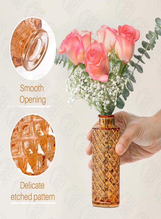 ABOUT SPACE Glass Bud Flower Vase - Pack of 3 Glass Centrepiece Mini Flower Vase -Antique Collections for Wedding Decoration Sturdy Textured Bottle Shaped Table Top Decor for Home, Restaurants - Brown - Image 3